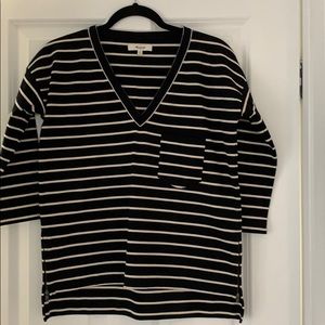 Madewell black and cream striped v-neck shirt